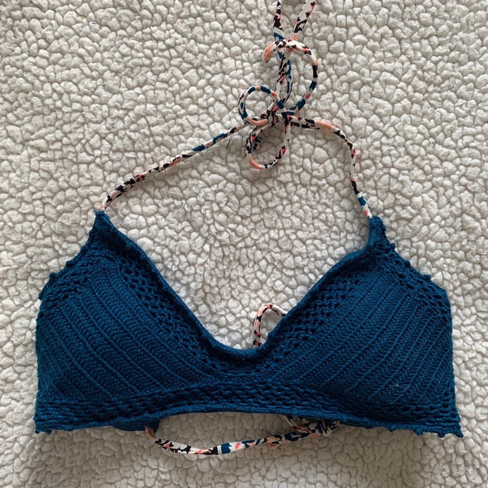 Blue Crochet Bathing Suit Top